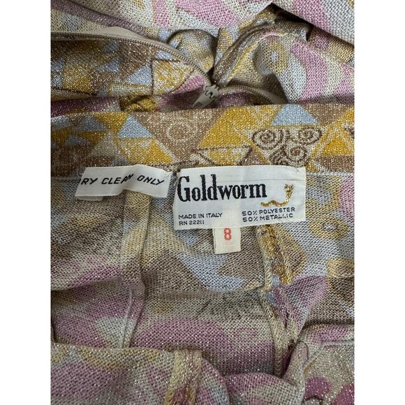 VINTAGE Goldworm Pants Set Womens 8 Made in Italy Metallic Geometric Pink Gold - Picture 15 of 15